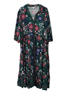 crown & ivy Dark Green Floral Button-Front Maxi Dress